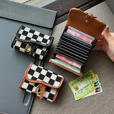 Pu Leather Plaid Card Holder